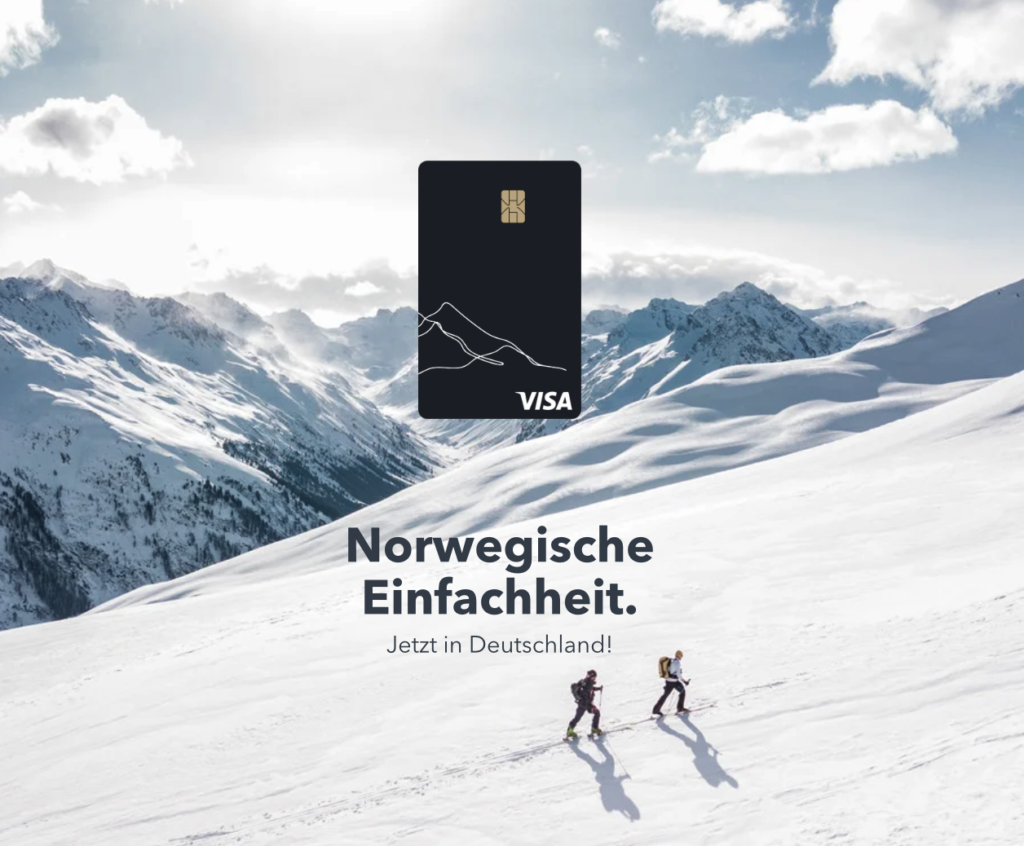 Picture of a mountain with a credit card matching the slopes. Winter. Norway.